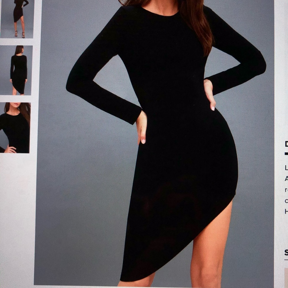 Black long sleeve asymmetrical bodycon dress